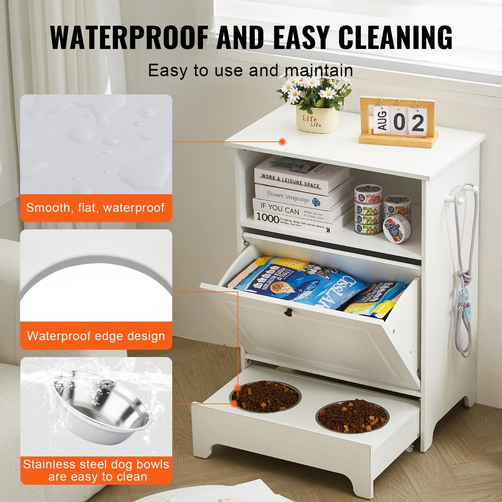 VEVOR Pet Feeding Station W/ 2 Elevated Dog Bowls Dog Food & Toy Storage Cabinet