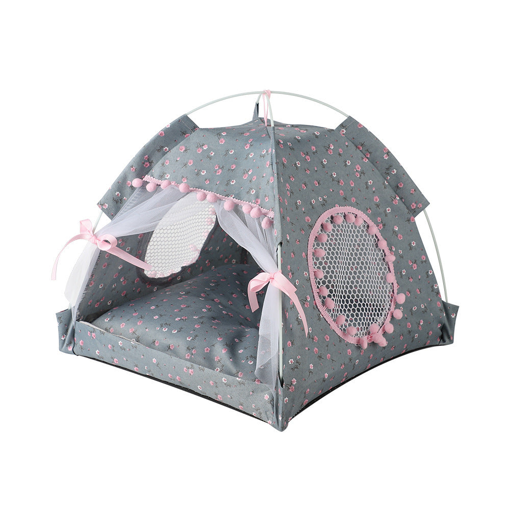 Foldable Outdoor Pet Tent with Cat Nest Kennel Summer Semi-Closed House Mat