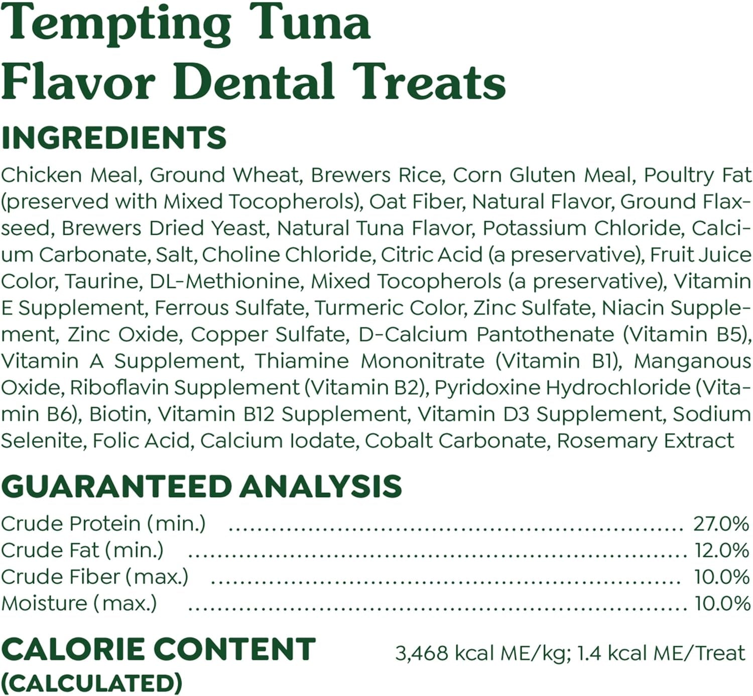 Feline Adult Dental Cat Treats, Tempting Tuna Flavor, 9.75 Oz. Tub