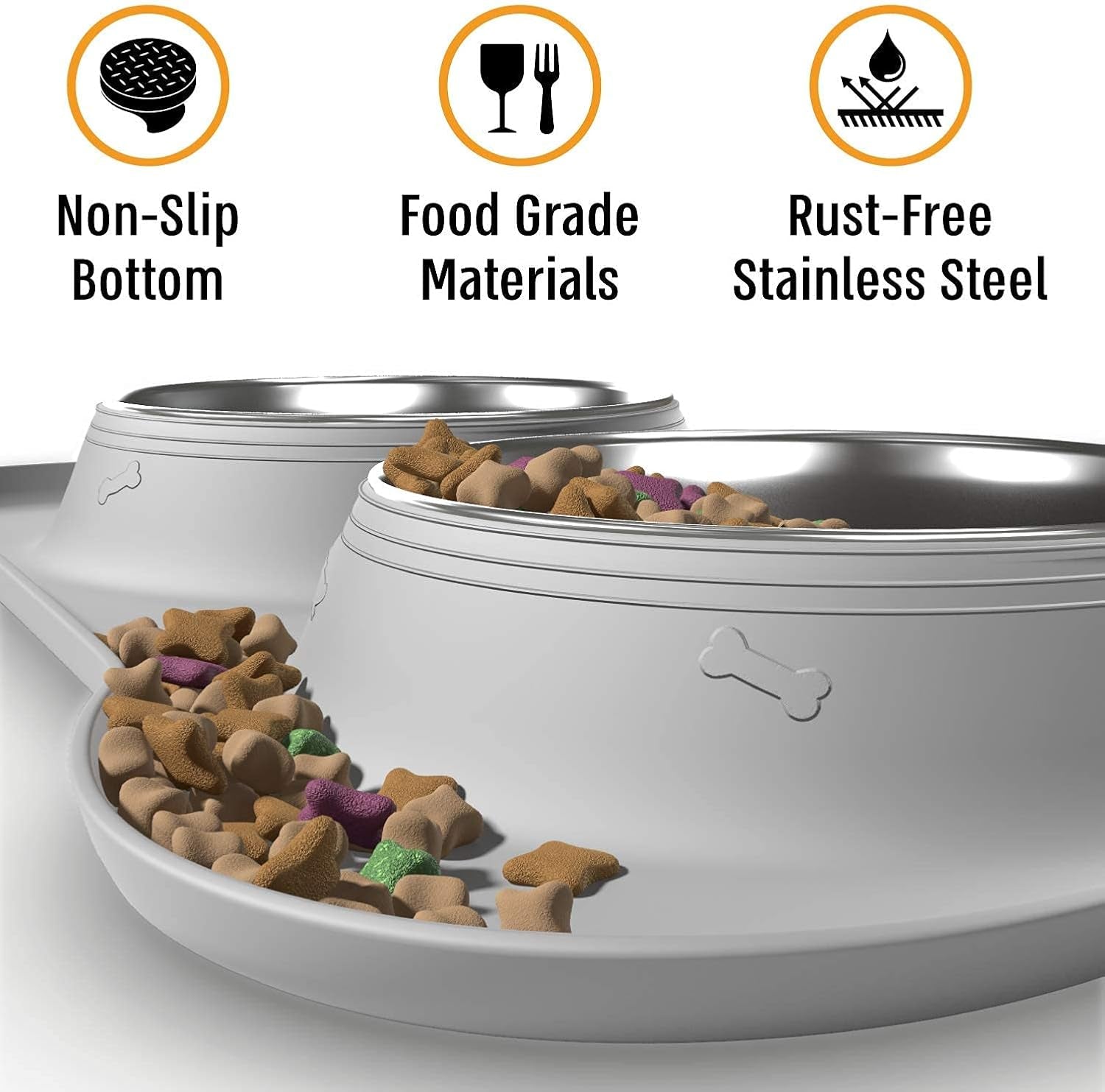 Dog Bowl Set, Stainless Steel No Spill Mess-Proof Food & Water Food Bowls with Skid Resistant Silicone Mat, Dog Bowls Small Size Dog, Medium, & Large, Pet Puppy Bowls & Dishes