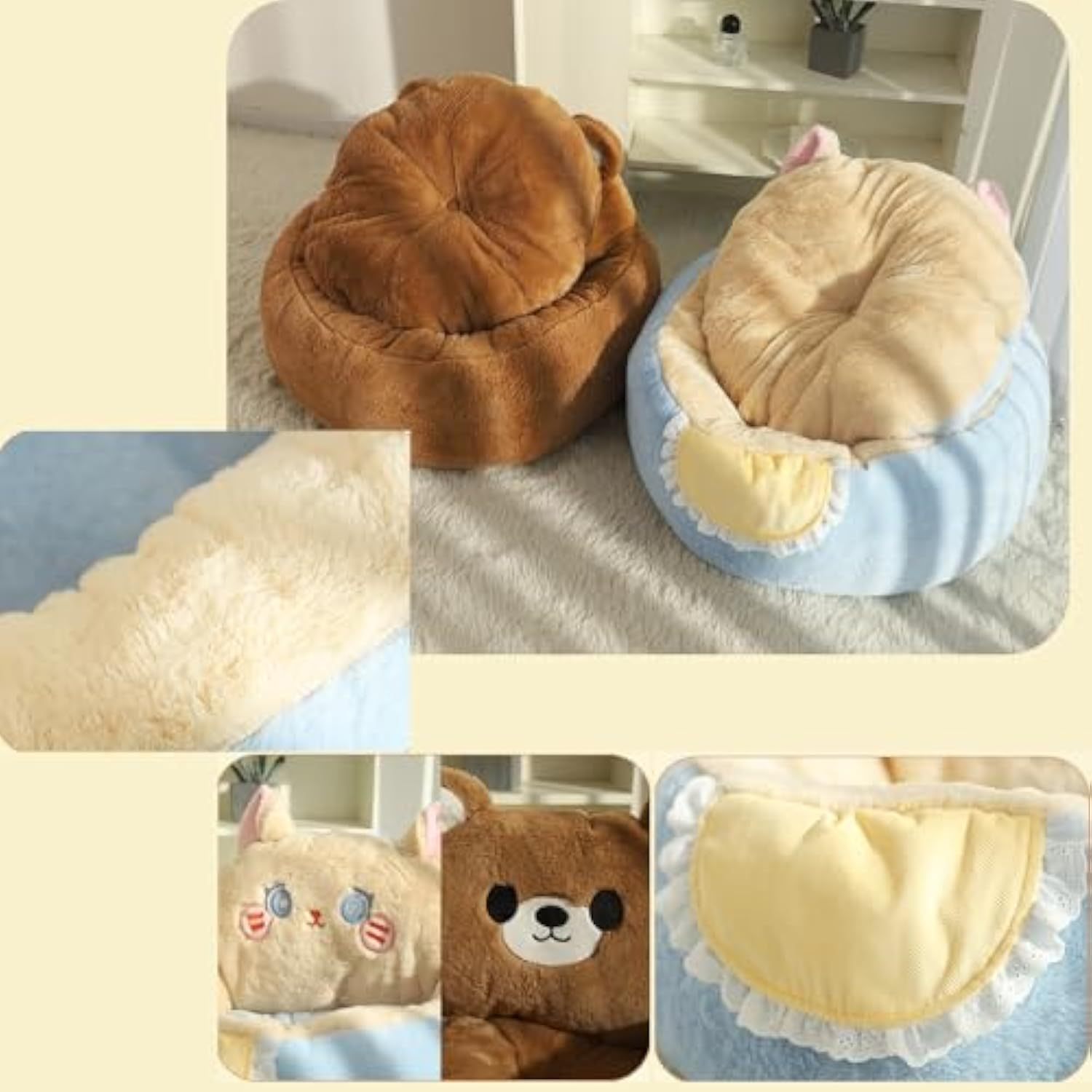 Adorable Cat or Dog Bed for Indoor Use with Detachable, Machine-Washable Cushions