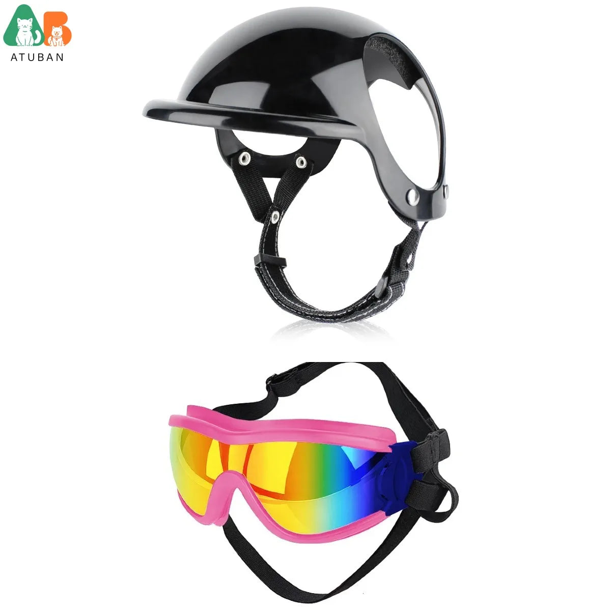Dog Sunglasses Pet Helmet Set with Dog Goggles,Dust Wind UV Protection Dog Glasses Dog Helmet and Goggles Dog Motorcycle Helmet