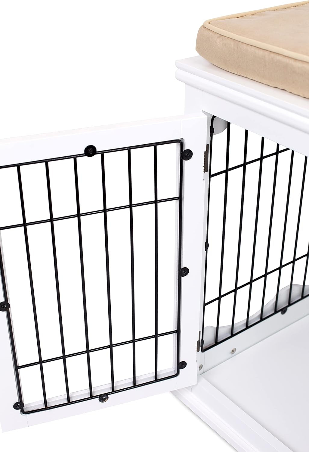 Decorative Dog Kennel with Pet Bed - Small Indoor Pet Crate, Double Door Design, Engineered Wood & Metal Wire, Furniture-Style House for Small Dogs, Side Table or Nightstand, White