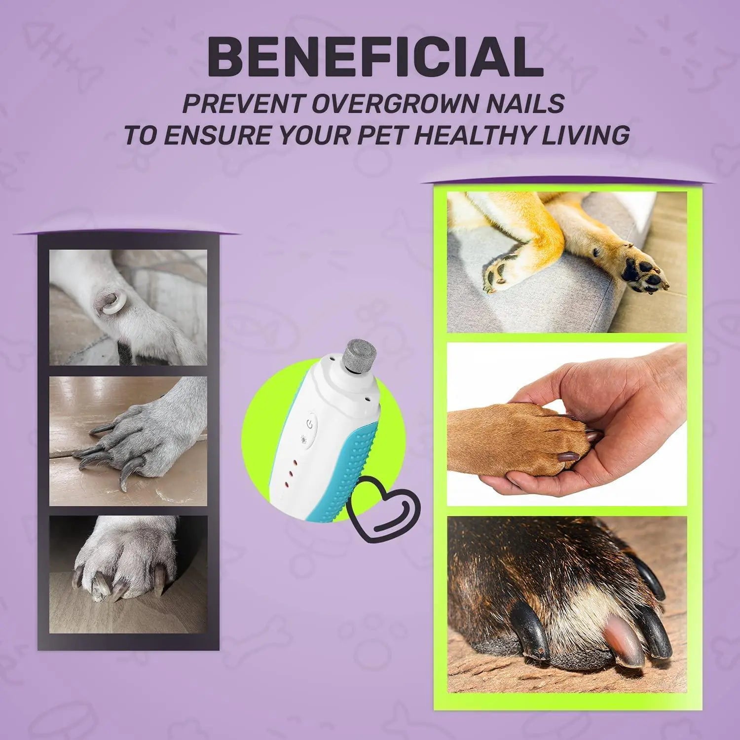 Dog Nail Grinder Blue Low Noise Vibration 3 Speed with USB for All Dog or Cat Sizes