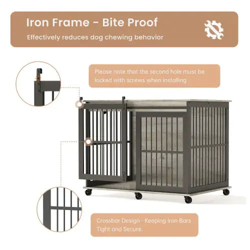 Furniture- Reinforced Sliding Iron Door Dog Cage With Mat