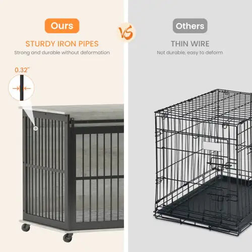 Furniture- Reinforced Sliding Iron Door Dog Cage With Mat