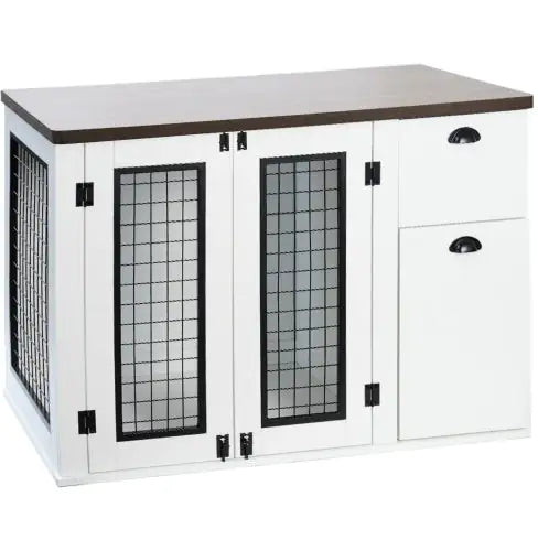 Furniture Style Dog Cage, Wooden Dog Crate, Double Door, Side Cabinet Dog Cage